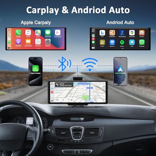 Image of Apple carplay & Android Auto,Wireless Double din 10.26 inch Dash Cam with Front Camera and Backup Camera.GPS Navigation,Mirror Link /Voice Control /Bluetooth for Car RV Pickup Bus Trailer.etc