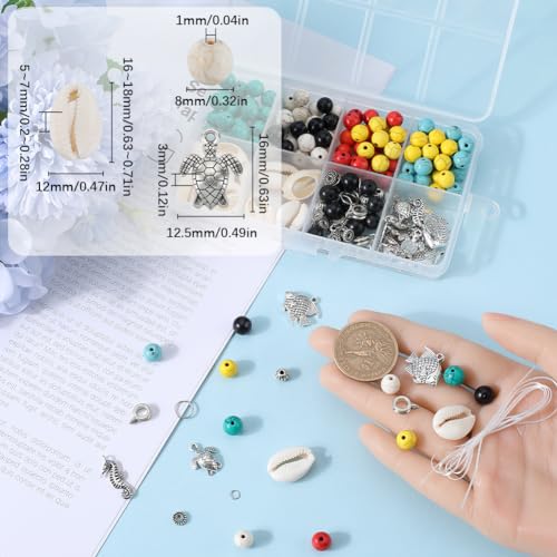 SUNNYCLUE 1 Box 6 Sets Summer Ocean Bracelet Making Kit Lucky Turquoise Beads Sea Animal Ocean Bead Turquoise Bracelets Bulk Hawaii Shell Beads for jewellery Making Kits Beginners Adult DIY Supplies - Image 3