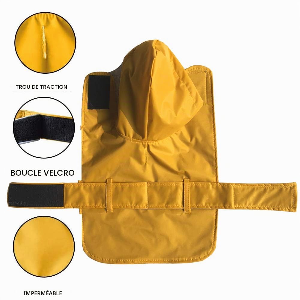 LeerKing Manteaux Imperméable pour Chien avec Capuche Veste de Pluie 10 Tailles pour Toutes Les Races Petites Moyennes et Grandes, Jaune XXS