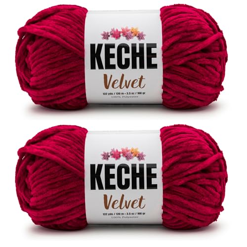 Image of Keche Velvet Yarn for Crocheting, Soft Chenille Bulky Baby Blanket Amigurumi Yarn 2x100 gr (2x132 yds) (2 Skeins) Burgundy