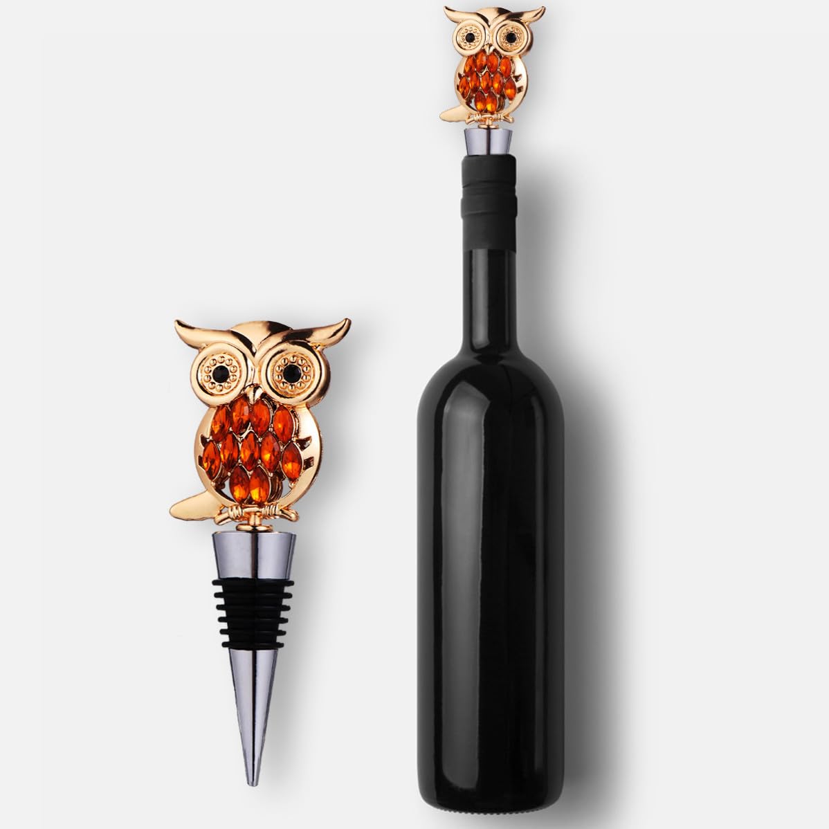 Bouchons de Vin Hibou Ambiance Noël en Alliage Créatif, Argenté Métal