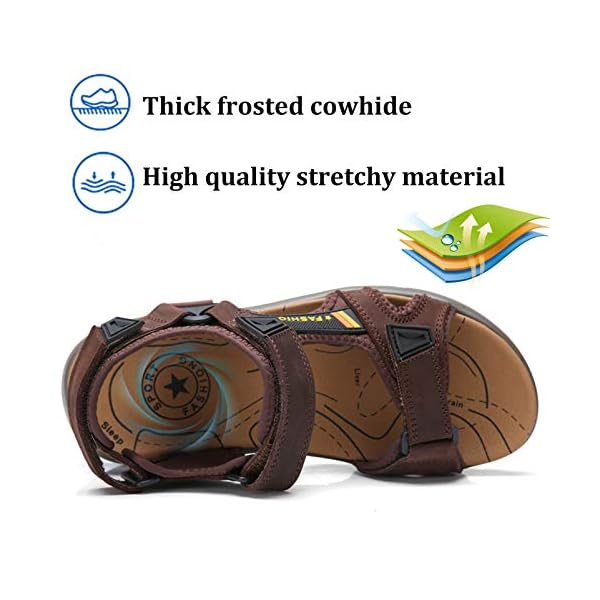 Men's Sandals Open-Toe Leather Outdoor Hiking Sandals Athletic Beach Shoes Water Beach Sandals - Image 4