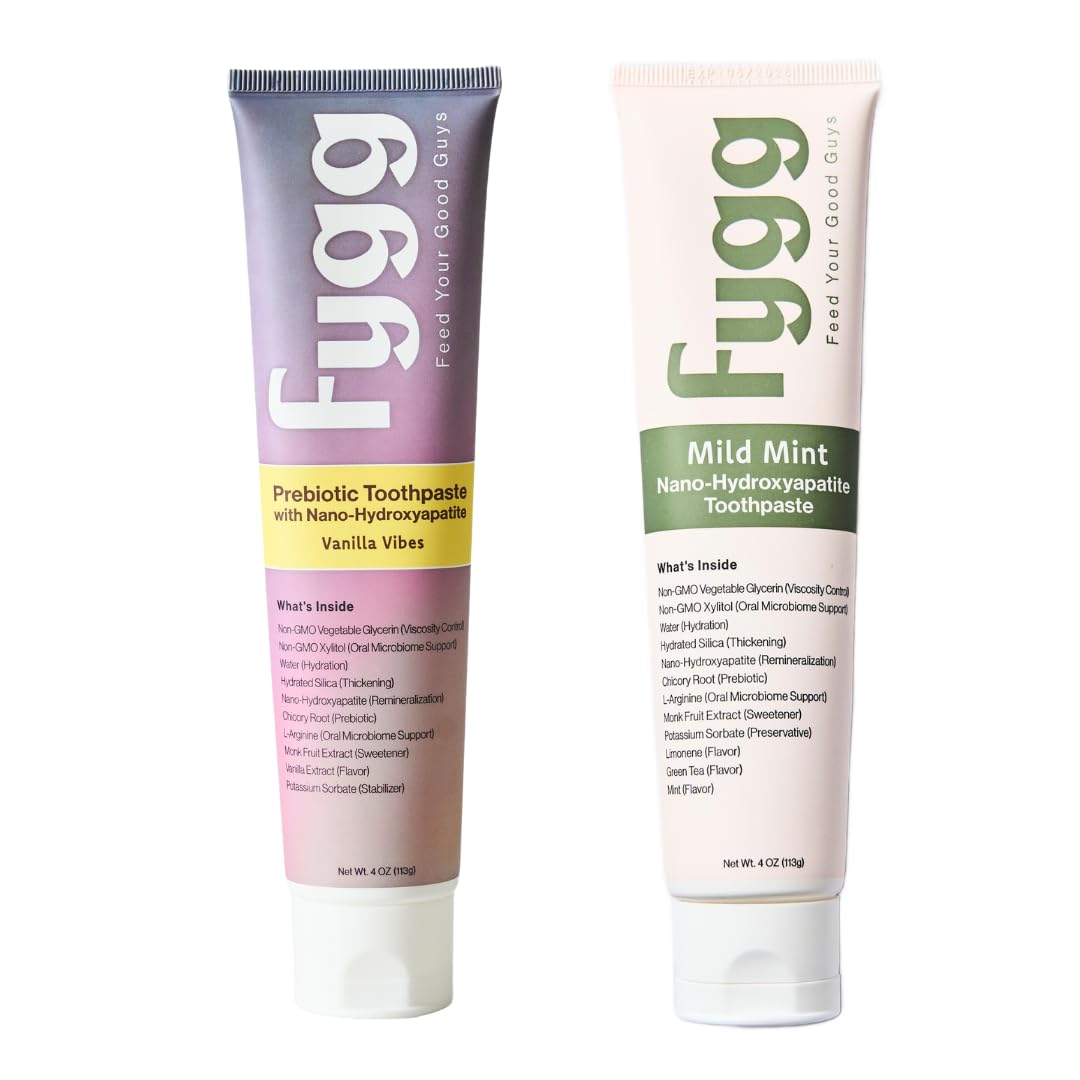 Fygg 2-Pack Fluoride-Free Toothpaste (Mild Mint + Vanilla) – Advanced Nano-Hydroxyapatite Formula for Sensitive Teeth, Whitening, and Remineralization (4oz Each)