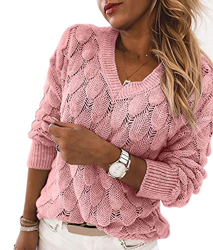 Image of Women's V Neck Long Sleeve Pullover Sweater Lightweight Knit Sweaters Novelty Sweaters
