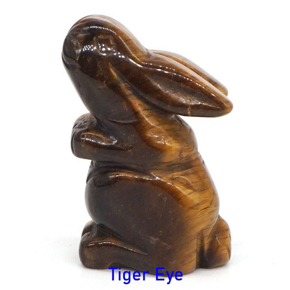 HXSCOO 1.5" Standing Rabbit Statue Natural Gemstone Room Decoration Healing Crystal Animals Figurine Reiki Carved Stones Gift Wholesale (Color : Tiger Eye)
