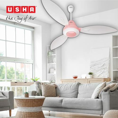 Image of USHA Bloom Lily Glow BLDC Ceiling Fan with 3-Mode Underlight | RF Remote | 100% Copper Motor | Whisper-Quiet |Dust-Resistant |BEE 5 Star Rated |3-Year Motor & 2-Year PCB Warranty | White & Light Pink