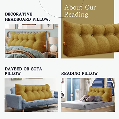 Vercart Headboard Pillow Wedge Bed Rest Reading Pillow Daybed Pillows Triangular Headboard Wedge Pillows Bolster Gap Filler Triangle Back Cushion Long Wedge Pillow Linen Blend Full Yellow thumb #5