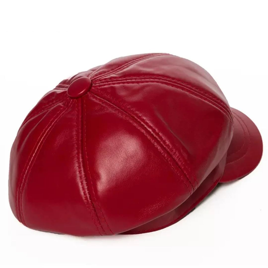 Gorro octogonal de piel de oveja para mujer, de piel auténtica, boina coreana