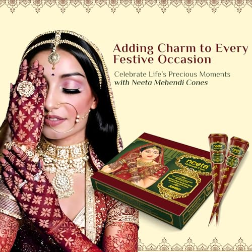 Image of Neeta Mehendi Cones for Hand 12 Pcs in 1 Box (Pack of 4) Bridal Mehndi Cones Natural Mehendi Cone for Wedding, Hand Designing, Reddish Brown Color Long Lasting Niddle Cones for Women