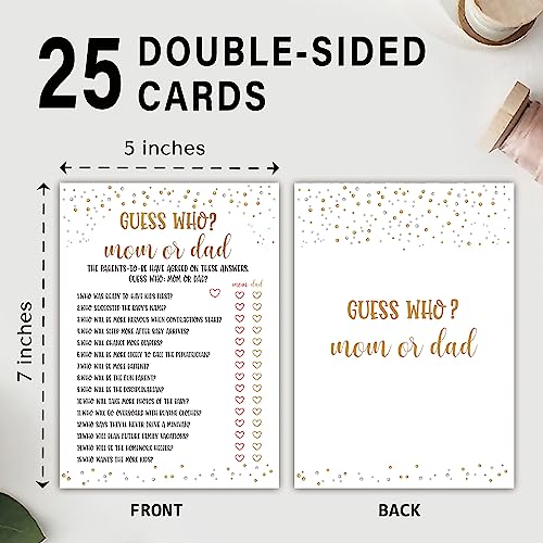 Guess Who Mom or Dad Guessing Game, Set of 25 Cards, Baby Shower Game for Girl or Boy, Gender Reveal Party, Gold Gender Neutral Party Activities Supplies-05 - Thumbnail 2