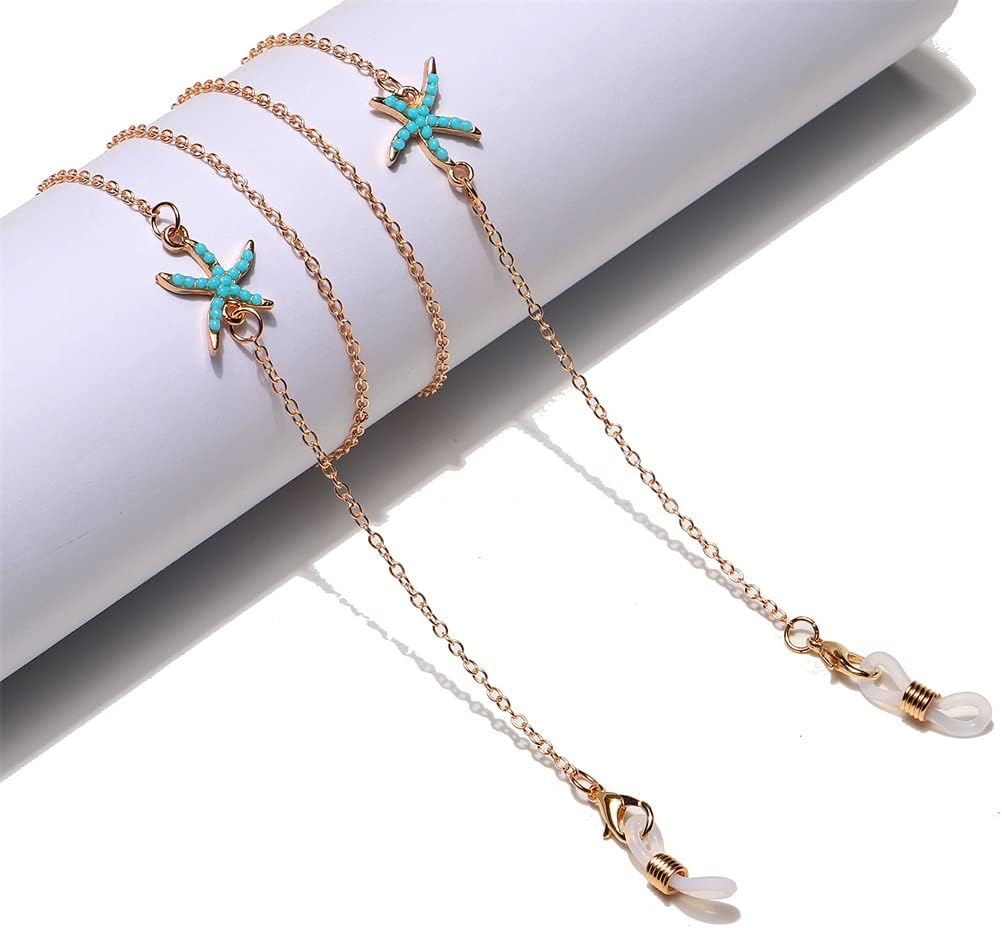 Gold Turquoise Handmade Eyeglass Chain Mouthpiece Non-Slip Cord