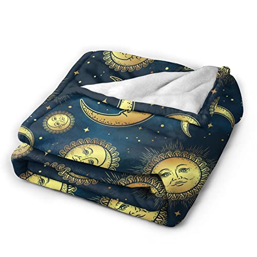 Perinsto Moon Sun And Stars Throw Blanket Ultra Soft Warm All Season Boho Gold Celestial Bodies Night Sky Background Decorative Fleece Blankets For Bed Chair Car Sofa Couch Bedroom 50"X40" #TOP1