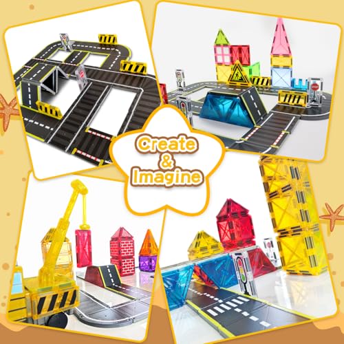 Magnetic building block puzzle road set, STEM magnetic puzzle building blocks suitable for children, children's toy games, the best birthday gift, suitable for boys and girls over 3 years old (38PCS)