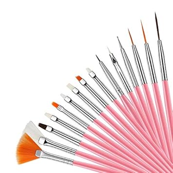 15 Pcs Professional Nail Art Design Painting and Drawing UV Polish Brush Tool Kit Acrylic Nail Art Design Painting Tool Pen Polish Nail Brush Set (Pink)