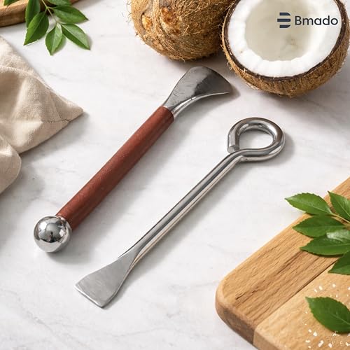 Image of Bmado Pure Premium Stainless Steel Coconut Breaker & Slicer Combo | Heavy-Duty Coconut Cracker Stick for Easy Splitting & Cutting | Durable, Rust-Resistant Kitchen Tool