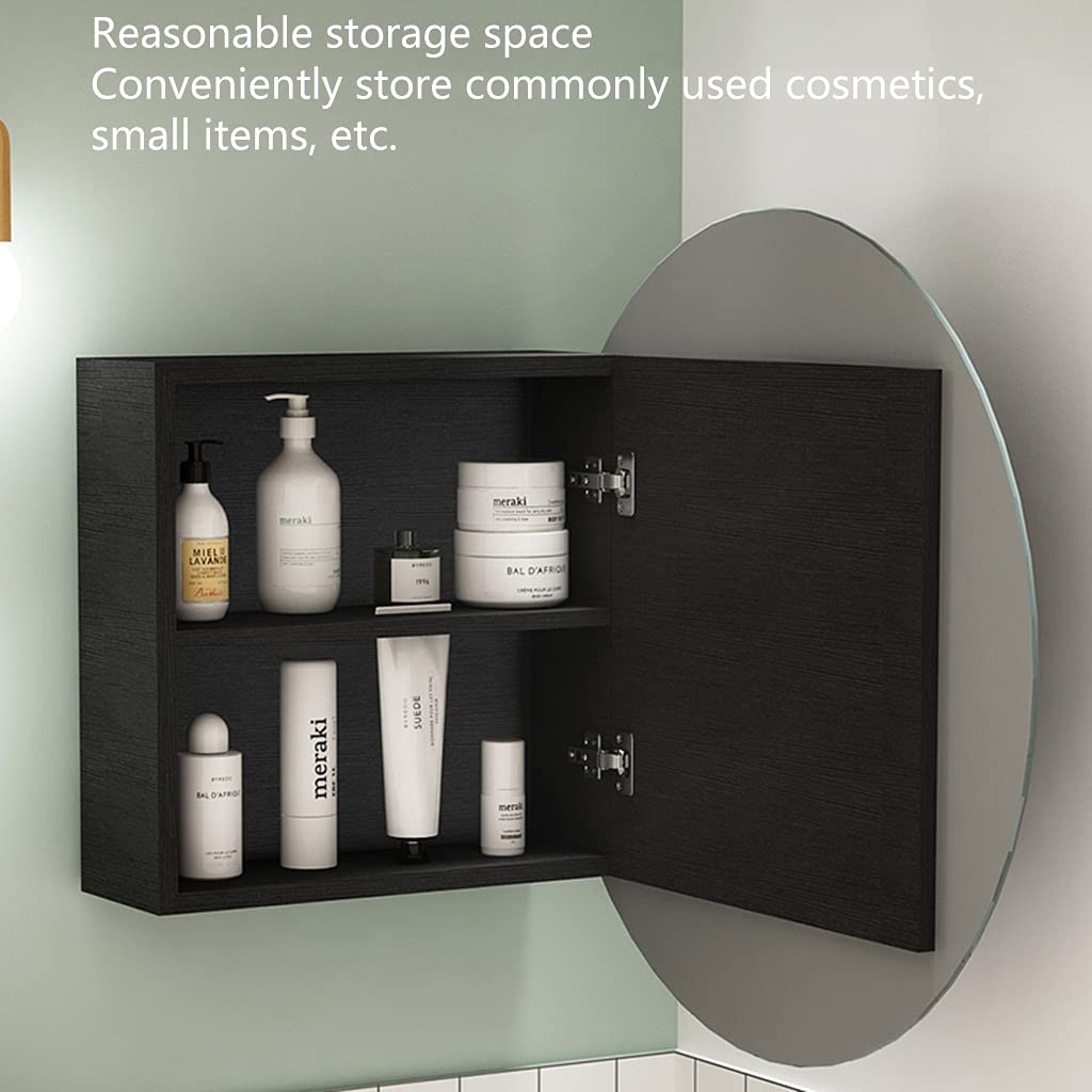 GArcan Specchio da Bagno Rotondo con Contenitore per WC, Mobile per Lavatrice a Parete, armadietto Medico a Parete con