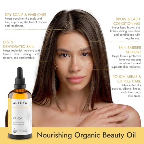 Alteya Organic Castor Oil 100ml - 100% USDA Certified Organic Pure Natural Cold Pressed Carrier Oil - Body, Hair, Lashes, Eyebrows - Nourish, Enhance Hair Growth - Premium Therapeutic Grade Treatment