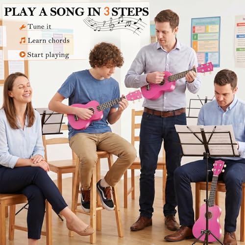 Image of Everjoys Soprano Ukulele Beginner Kit 21 Inch w /Free Online Lesson Gig Bag Tuner Picks Strap, Fast to Learn (Shinny Purple)