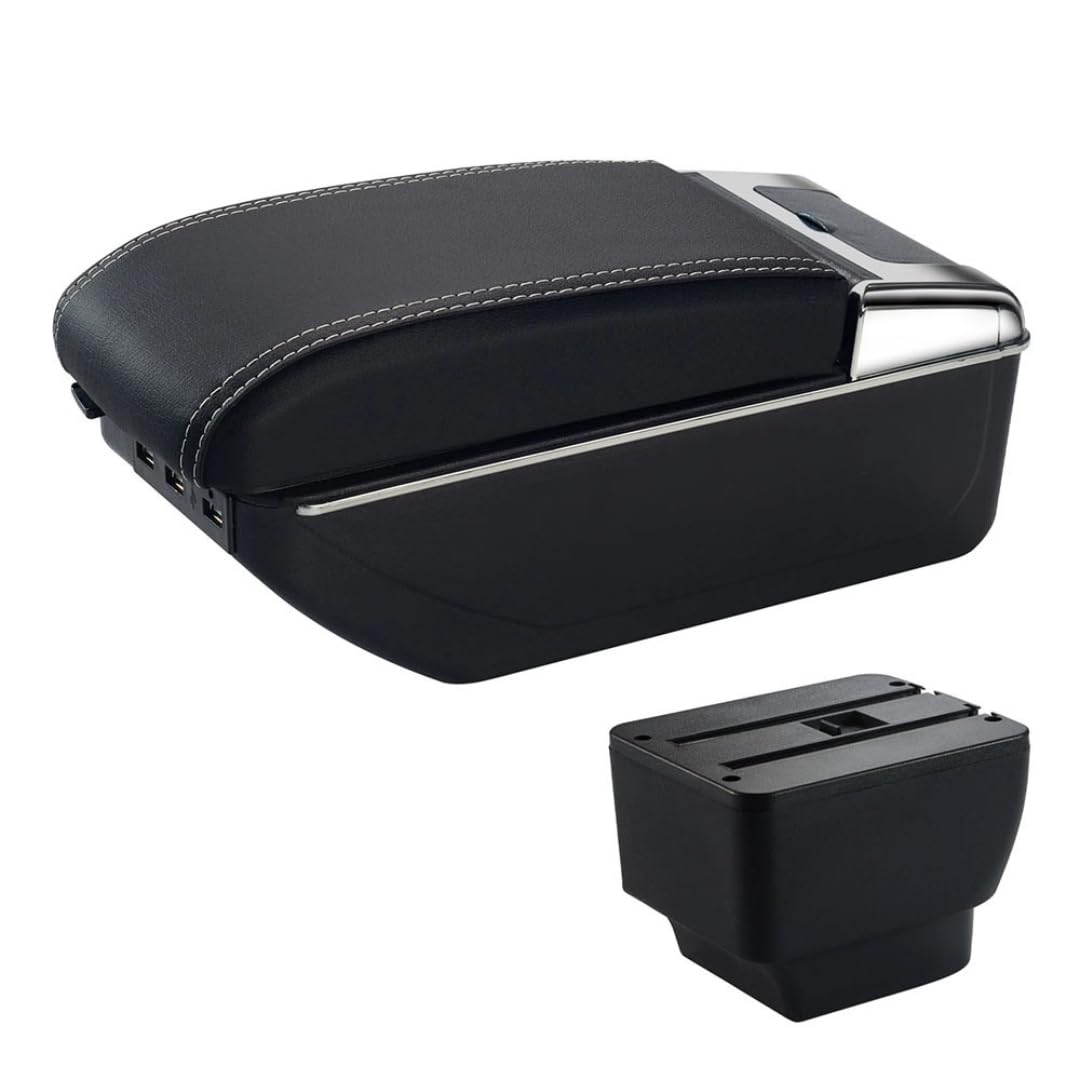 Toiumops Armrest for Mazda 2, Car Armrest Box Center Console Store Box(C3 White Line USB)