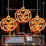 BEEWIN Halloween Window Lights, 48 LED 3 Orange Pumpkin Halloween Lights with Timer, 8 Modes Waterproof USB and Battery Operated Hanging Light for Outdoor Indoor Patio Party Home Decorations
