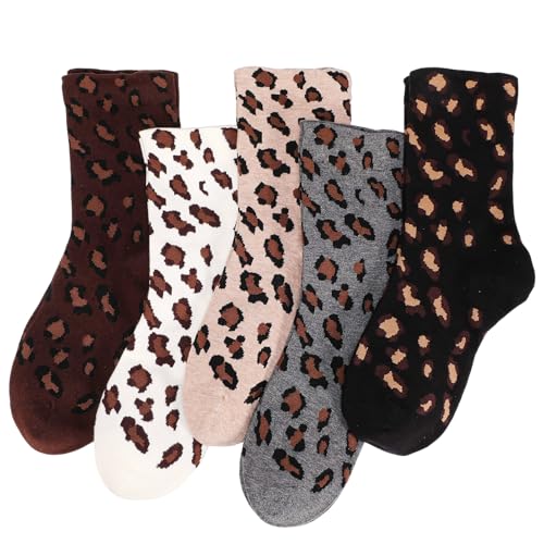 scenicamp 5 Pairs Leopard Socks Women Cheetah Print Socks Cozy Quarter Socks Neutral Ankle Cute Crew Funny Patterned Versatile