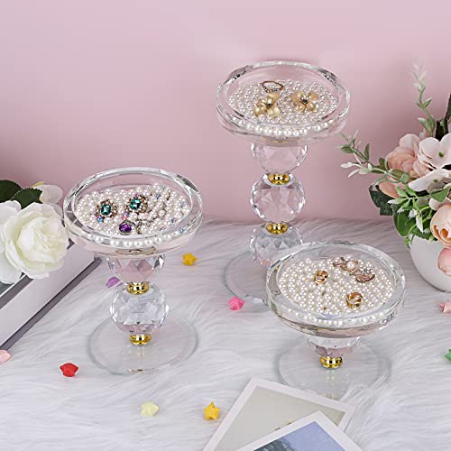 Ownmy Set Of 3 Gold Crystal Glass Pillar Candlestick Holders Votive Candle Holder Set, Clear Glass Tea Light Candle Stick Holders Pillar Candle Stand Modern Candle Centerpiece For Living Room Wedding #TOP5