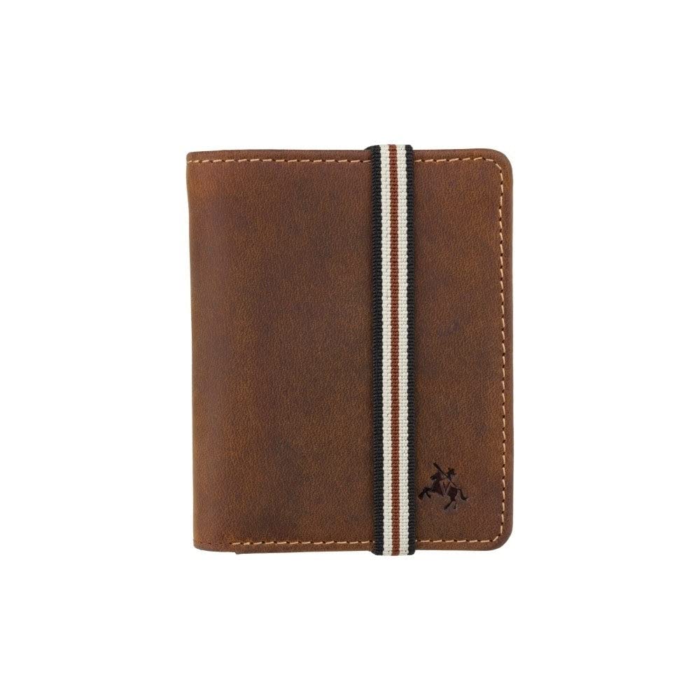 Visconti Arrow Elastic Closure Bi Fold Real Leather Wallet Card Holder RFID (Oil Tan BN2), Oil Tan, Rustic