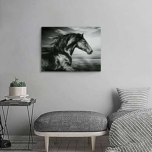 Artistic Path Black Horse Canvas Picture Prints: Wild Animal Painting Art Artwork On Canvas For Office (24" W X 18" H,Multi-Sized) #TOP5