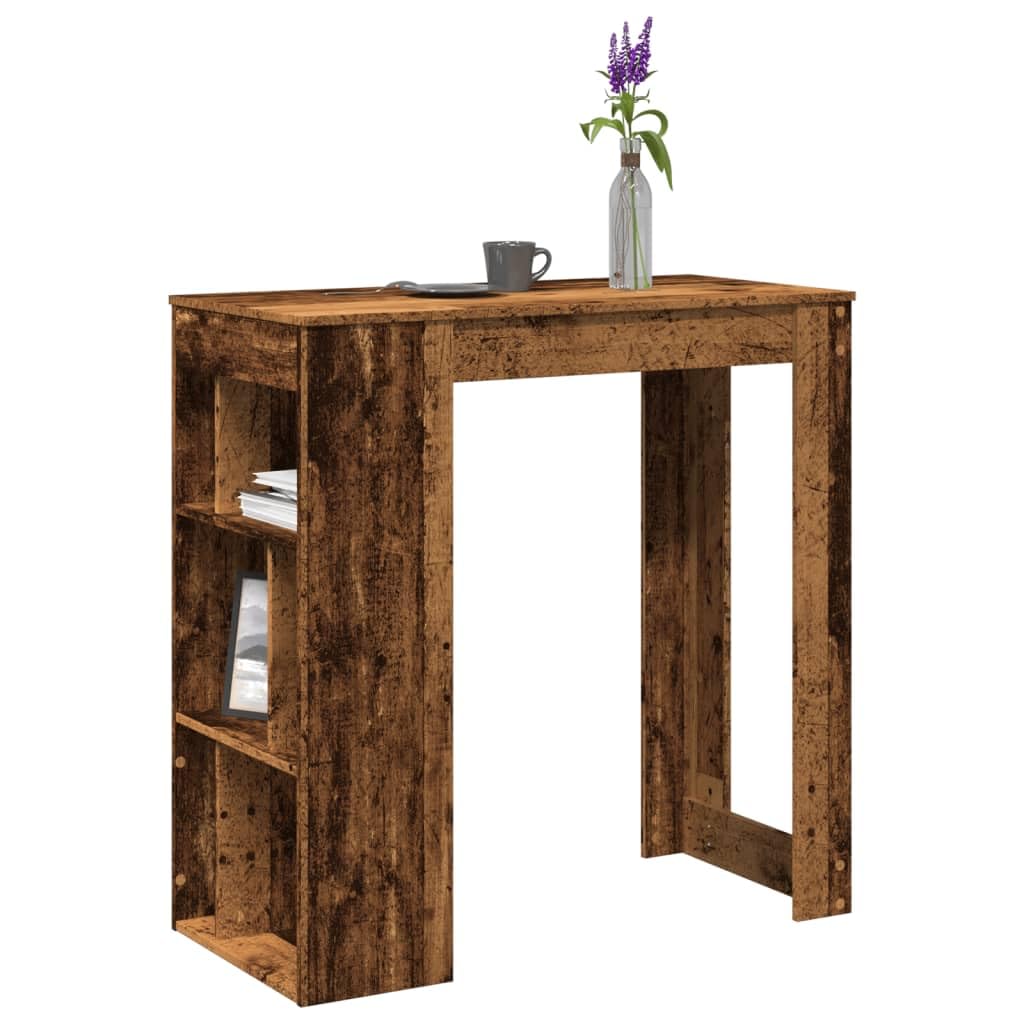 Table de bar avec étagère aspect bois vieilli de 102 cm avec 6 compartiments