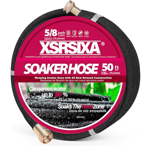 XDRSIXA Soaker Hose 5/8 Inch 50FT Heavy Duty, Slow Release