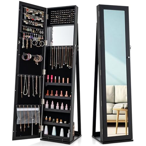 CHARMAID Standing Jewelry Armoire with Full Length Mirror, Lockable