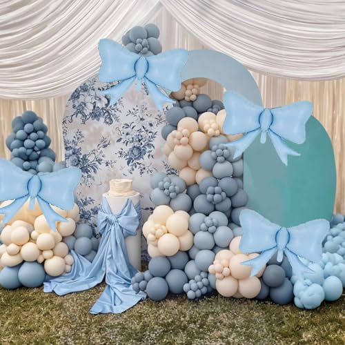 Image of 5pcs Blue Bow Balloon, Large Retro Blue Bows Balloons, Boho Giant Bow Foil Balloon For Birthday Baby Shower Girls Women Party Wedding Bridal Shower Bachelorette Engagement Graduation Decorations