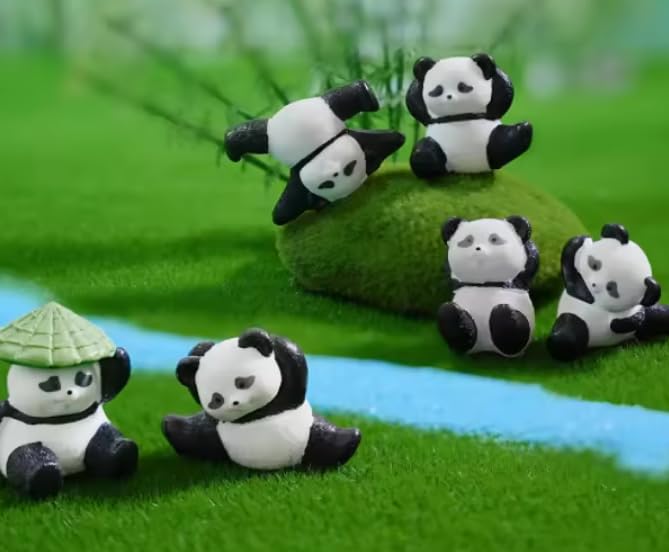 Image of Miniature Set for Home Decor, Deepawali Gift, Living Room, Figurines, Cake Decoration Items - Resin Car Dashboard Items (Multicolor) ((Panda Miniature Set of 6))