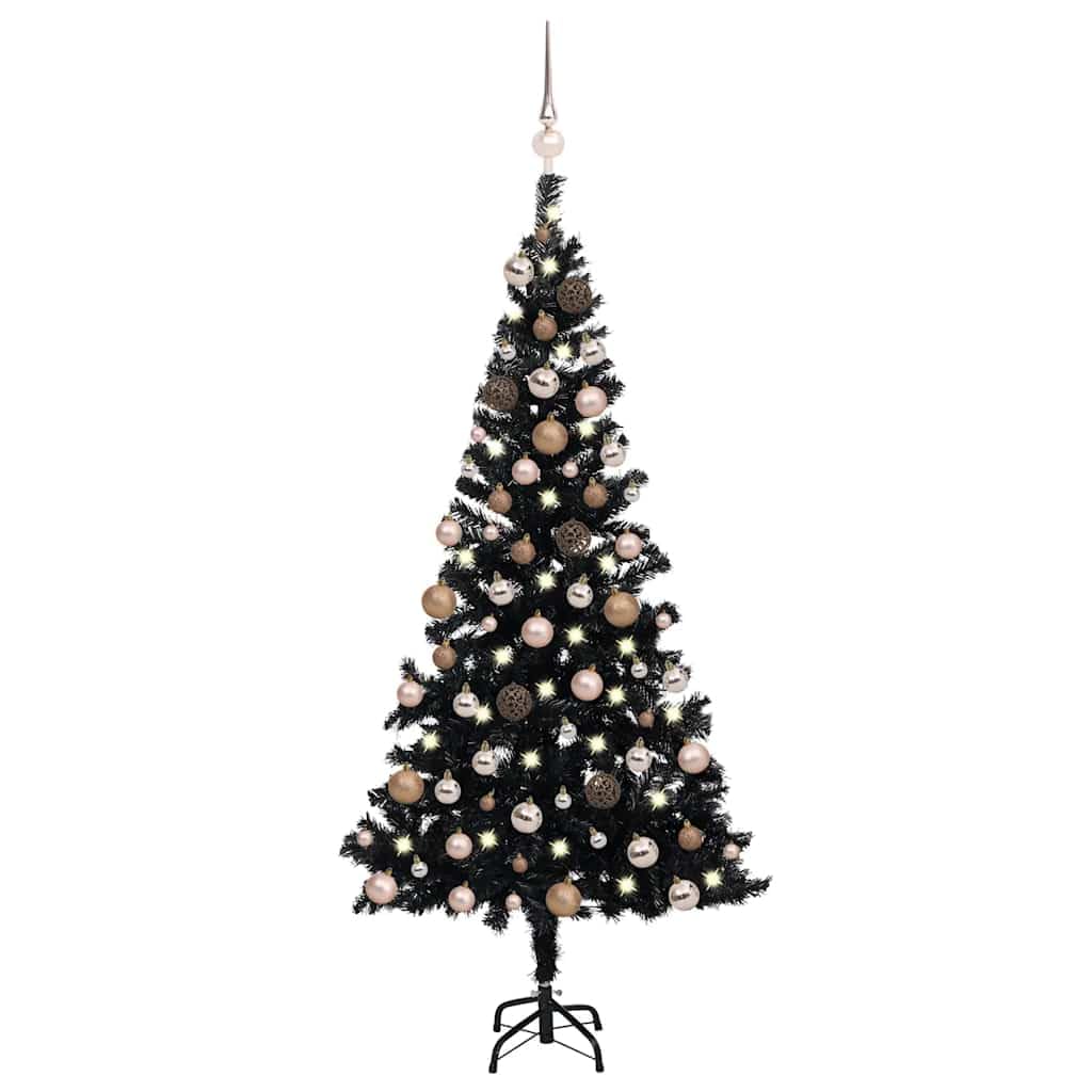 Albero di Natale artificiale con luci e palline di Natale, 180 cm, PVC nero