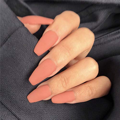 Asooll 24PCS Natural Pure Color Ballerina False Nails Matte Long Claw Fake Nails Full Cover Party Acrylic Nails Art on Nails for Women and Girls (Orange)