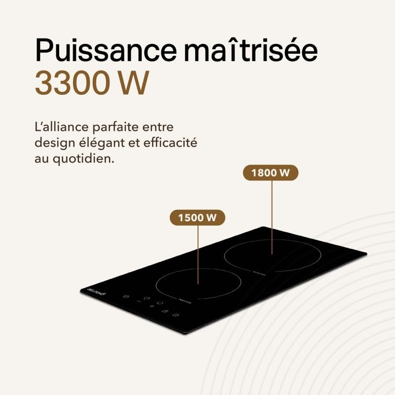Mesa de inducción BELDEKO (cristal negro, 2 chimeneas – 3300 W – Teclas táctiles)