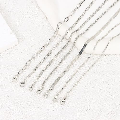 Image of Silver Ankle Bracelets for Women 8 inch+2 inch Adjustable Anklets Waterproof 925 Sterling Silver Cute Permanent Jewelry Sets Fashion Beach Accessories non Tarnish for Women Summer Stuff (7pcs)