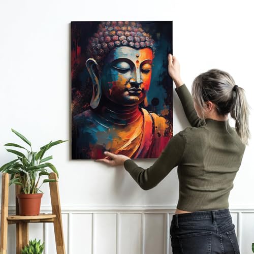Image of PAINTINGMANTRA Abstract Buddha Painting for Living Room, Buddha Canvas wall Art Painting for living room, Bedroom, office and Home, Canvas, 12x16 Inch