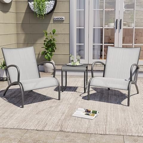 3-Piece Patio Bistro Set, Aluminum Outdoor All-Weather Furniture for Porch, Balcony Wide Ergonomic Chairs, Aluminum Side Table Cover
