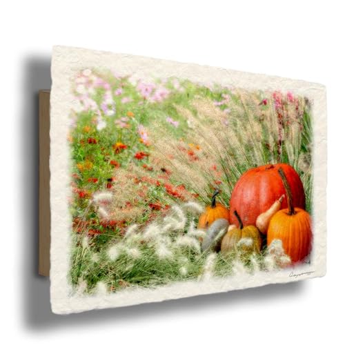 和紙の絵写真 「かぼちゃと秋の草花」 水晶入り パネル付き 30x21cm 風水 玄関 絵画 絵 インテリアおしゃれ 壁掛け 北欧 風景画 アートパネル 秋 花の絵 ハロウィン Natural Memories