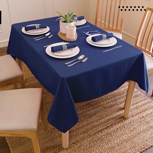 Image of Encasa XO Dining Table Cover Cloth for 6 to 8 Seater | 140x240 cm Cotton Canvas Rectangular Table Cloth | Machine Washable Tablecloth for Indoor & Outdoor Use - Navy Blue Solid Color