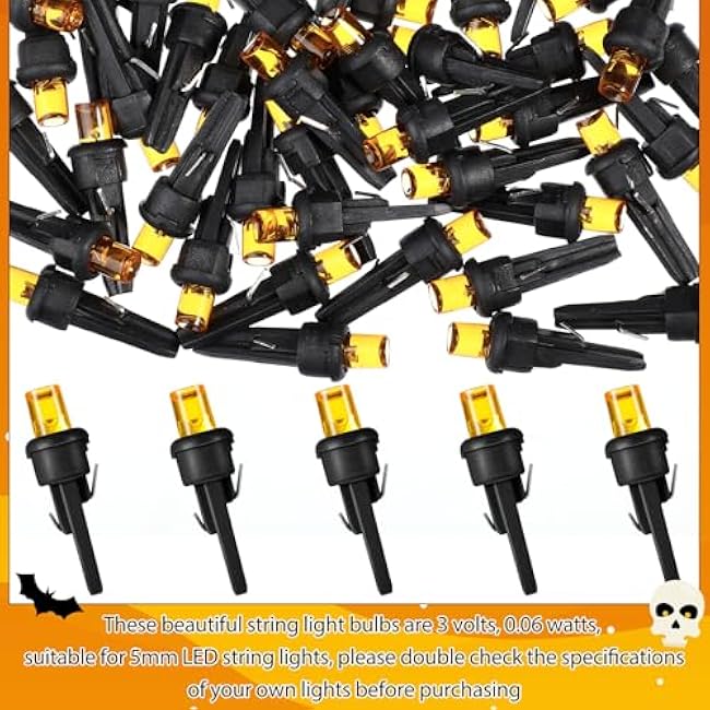 Honoson 120 Count 5 mm LED Halloween Replacement Bulbs Bulk Wide Angle Christmas Light Xmas Tree String Replacement Festival Light Decoration (Black Base with Orange Colors Bulb)