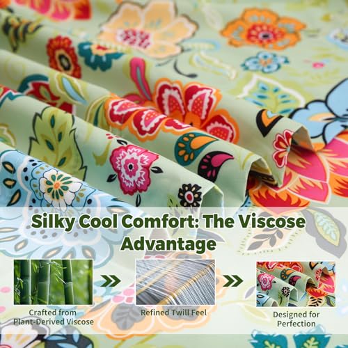Image of Bedlifes Extra Deep Pocket 18-24 inch Queen 4-Piece Sheet Set - Cooling Sheets Blend Rayon Derived from Bamboo Soft & Breathable Floral Sage Green