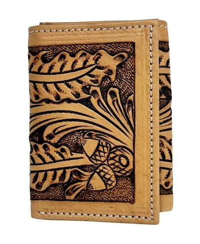 Men's Western Tooled Leather Beaded Floral Tri-Fold Wallet 18RSW-Trifold