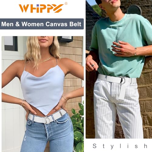 WHIPPY Mens Canvas Belt with Metal Double D-ring 1 1/2" Wide Plus Size Unisex Web Cloth Casual Belt for Jeans Pants4