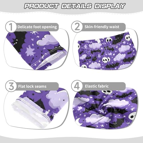 Girls Leggings Halloween Skull Bat Kids Length Leggings Pants Toddler Athletic Soft Purple Tights Trousers 4T3