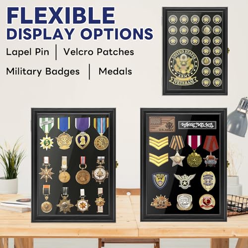 Image of PiaoHao 15.4 inchX 11.2 inch Pin Display Case Medal Shadow Box with 98% UV Protection for Military Medals, Beach Tags, Jewelry Pins, Pin Gift, Insignia Ribbons, Pin Enthusiast Collectibles Black Finish