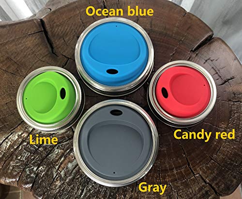 Thinkchances Reusable Food Grade And Bpa Free Silicone Sip Coffee Juice Drinking Lid Kit With Stainless Steel Rings For Mason, Ball, Canning Jars, Pack Of 4 Sets (Wide Mouth,Oval Drinking Hole) #TOP2