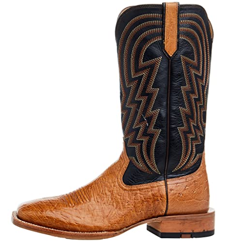ARIAT Men's Antique Tan Smooth Quill Ostrich 13in Midnight Black Top Cowboy Boot Tan 9.5 EE2
