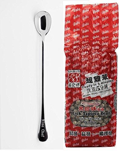 E-Fa Black Bubble Tea Boba Tapioca Pearl 2.2 Pound + One NineChef Spoon Per Order (36 bag Two Case)